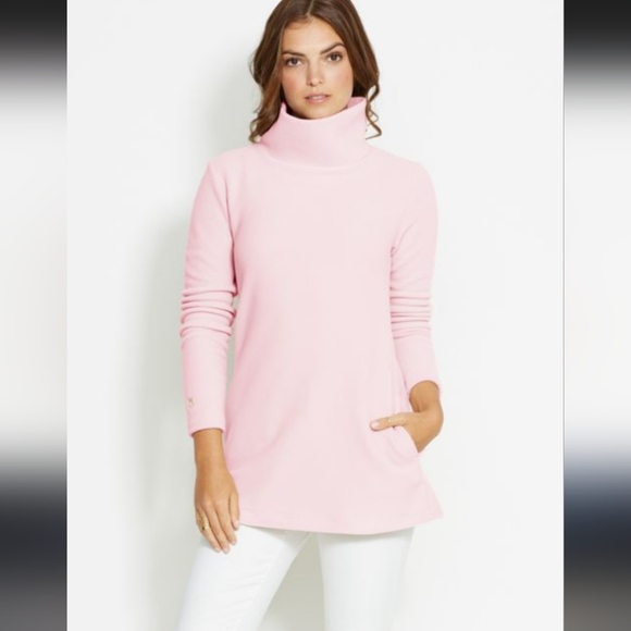 Dudley Stephens Fleece Light Pink Cobble Hill Turtleneck Terry Fleece Sz M EUC - Picture 1 of 9